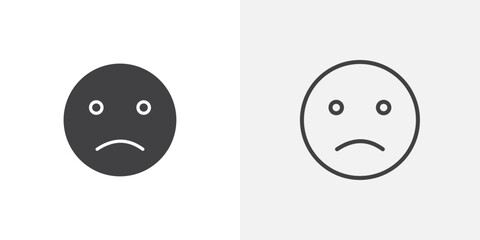 Sad icons vectors illustrations in black fill and liner versions