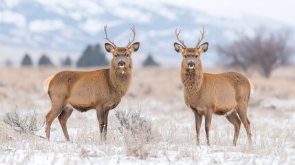 Obraz premium Two deer in a snowy field