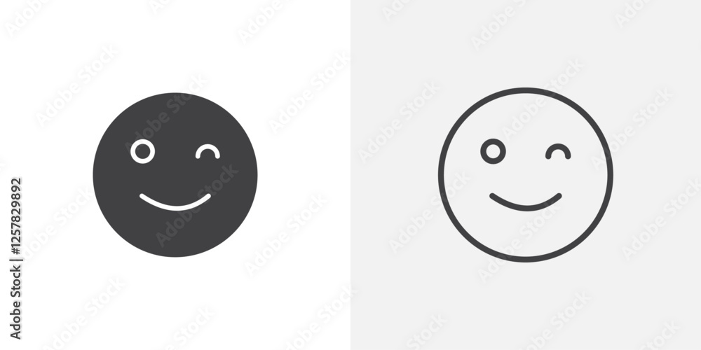 Poster smile wink icons vectors illustrations in black fill and liner versions