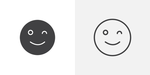 Smile wink icons vectors illustrations in black fill and liner versions