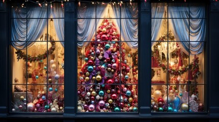 Obraz premium display christmas tree window