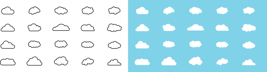 Cloud Icons Set – Weather, Rain, Cloud Computing, Hosting – Vector Illustration with Editable Stroke