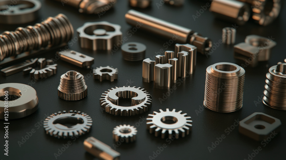 Poster precision engineering components display: explore high-quality metal gears and machine parts for mec