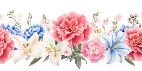 Obraz premium This is a digital illustration of a vivid and colorful bouquet of flowers. The image has an artistic and hand-drawn quality, with each flower rendered in detail to showcase its beauty.
