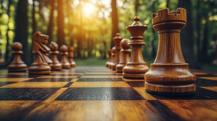 Chessboard, Rook, Forest, Sunset, Strategy