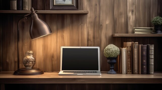 workspace computer on wood desk