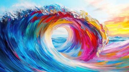 Fototapeta premium Colorful surf wave at sunset.