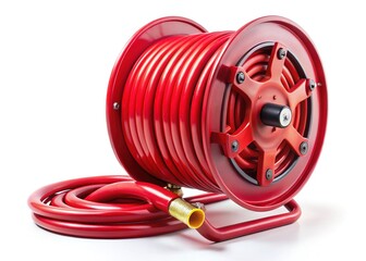 Obraz premium Bright and Colorful Red Plastic Hose on Reel