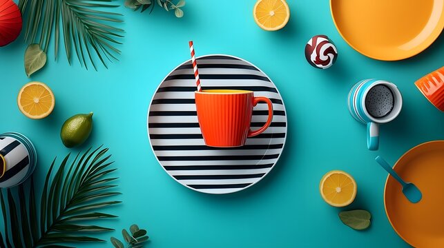 Vibrant and whimsical carnival inspired dinnerware serveware and barware set featuring bold colors playful patterns