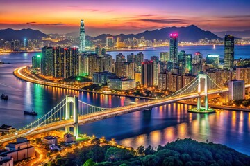 Obraz premium Busan Cityscape: Gwangan Bridge Night Panorama