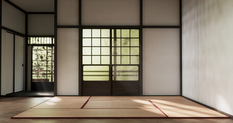 Obraz premium Modern japan style empty room decorated with Lamp and tatami mat.