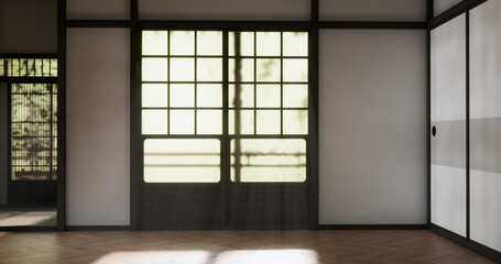 Fototapeta premium Muji style Empty room minimal with wood panels wall background