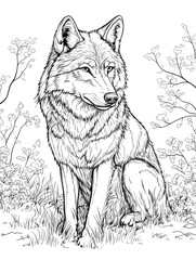 Obraz premium Black and white line art of a wolf