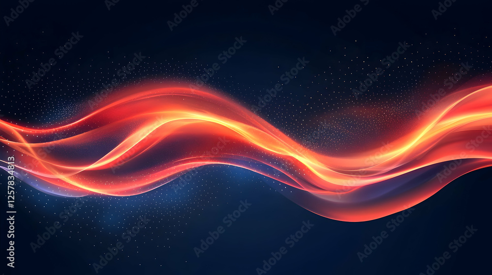 Aufkleber abstract wavy lines with glowing orange light and particle background