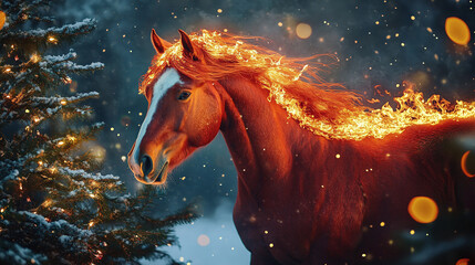 Red fire horse, symbol of the 2026 Chinese New Year, Year of the Horse, New year 2026, animal of the year, Chinese zodiac, fantasy horse, horse illustration