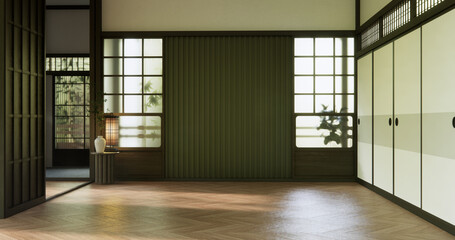 Muji style Empty room minimal with wood panels wall background