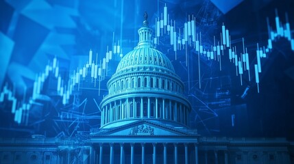 Capitol building with stock market graph symbolizes financial regulation and economic policy.