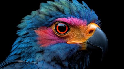 Colorful Bird Portrait, Dark Background, Studio Shot