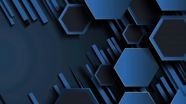 Abstract geometric wallpaper with hexagons and dots on a Blue background. Ideal for modern design and banner templates with copy space in the center for text.