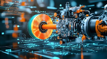 Closeup shot of a high speed industrial extrusion machine rolling out plastic film at rapid pace showcasing the advanced technology and mechanics involved in modern manufacturing processes