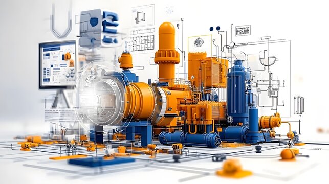 Futuristic 3D schematic blueprint showcasing the layout and infrastructure of an advanced plastic manufacturing facility integrated with cutting edge technologies for enhanced productivity efficiency