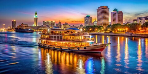 Naklejka premium Dubai Creek cruise, Shindagha, museum, night photography, AI art.