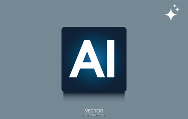 Minimalistic AI icon with glare effect on dark background. Artificial intelligence icon background for branding and web design