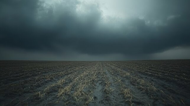 Dramatic Storm Clouds Over a Plowed Field