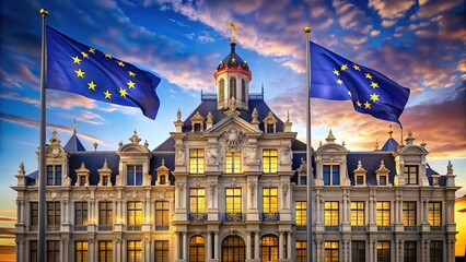 Obraz premium EU Flag Waving Proudly in Front of Monumental Building