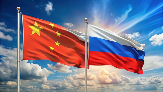 Flags of Russia and China Waving in Harmony