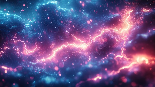 Cosmic storm energy, digital art, rain, background, VFX
