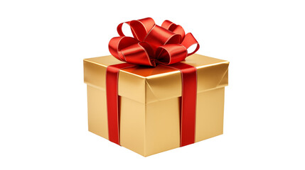 Obraz premium Elegant Gold Gift Box with Red Ribbon for Festive Occasions Holiday Presentations and Luxury Branding Designs