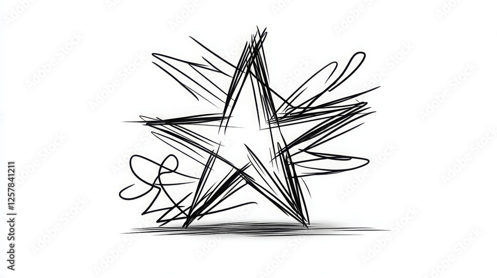 Poster quirky doodle of star featuring bold freehand lines and playful scribbles, creating unique artistic 