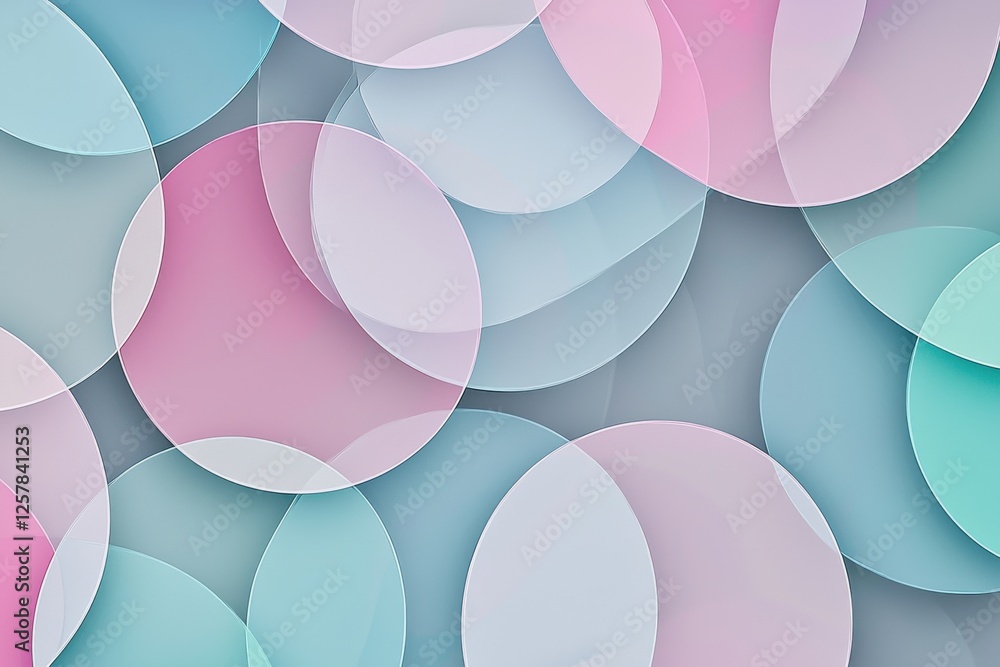 Poster Abstract design of overlapping translucent circles in pastel colors, creating a modern and visually appealing pattern, perfect for backgrounds.