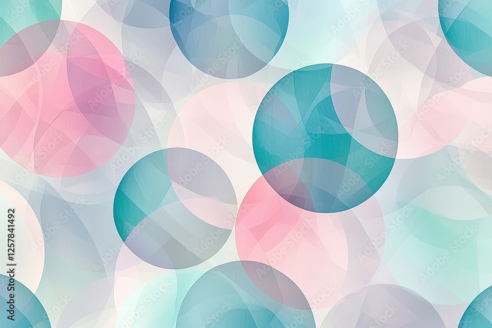 Poster soft and ethereal abstract background with overlapping translucent circles in delicate pastel colors