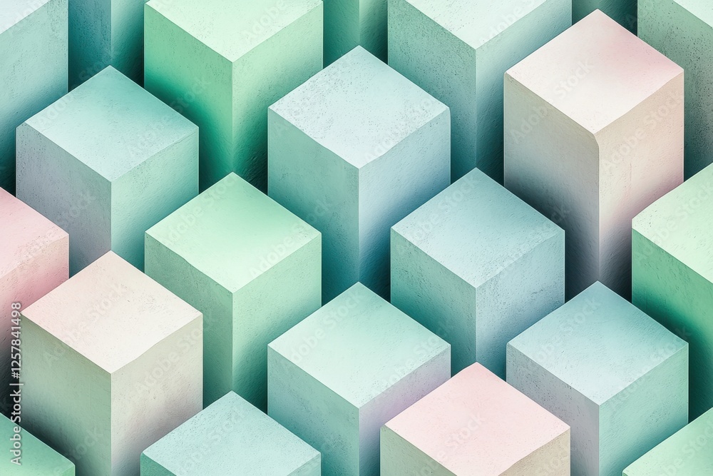 Poster abstract arrangement of pastel-colored cubes with a rough texture, creating a modern, geometric comp
