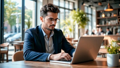 A Young Man Working on a Laptop with Sunlight