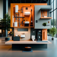 Transparent residential structure peeling back its walls to expose the intricate network of pipes valves and fixtures that enable its plumbing and mechanical systems