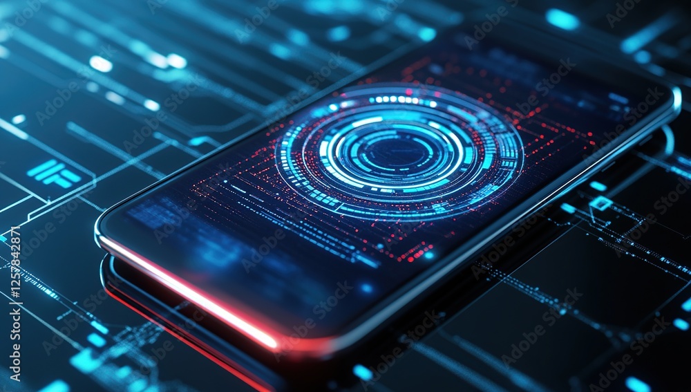 Poster Futuristic Smartphone Displays  Interface Data Processing with Advanced Technology Efficiently