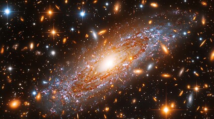 Obraz premium Cosmic Dance: A mesmerizing spiral galaxy in the vastness of space, ablaze with vibrant colors and captivating cosmic structures. Its swirling arms of gas and dust create a celestial ballet.