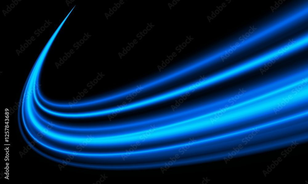 Poster abstract blue light fast speed curve dynamic motion on black background vector