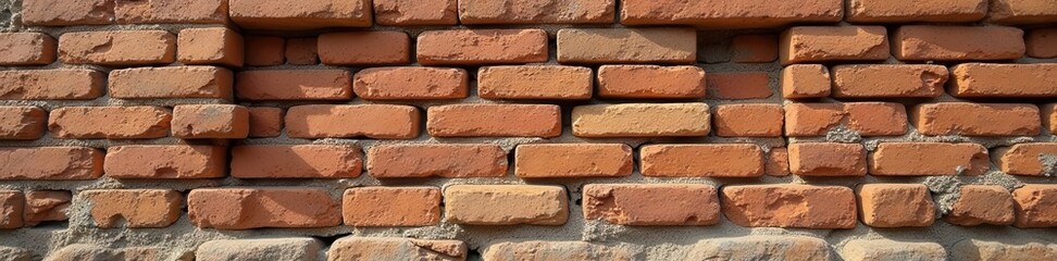 Fototapeta premium Ancient brick structure, mortar eroded, revealing bricks, building, deserted