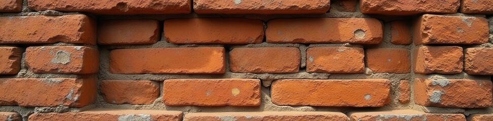 Obraz premium Ancient brick structure, mortar eroded, revealing bricks, crumbling, structure, brick wall