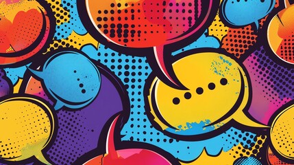 Fototapeta premium A colorful, abstract background of speech bubbles in a comic book style.