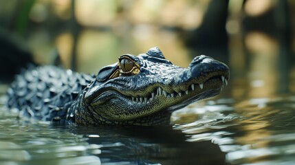 Obraz premium Close-up of a Baby Alligator in a Swampy Habitat