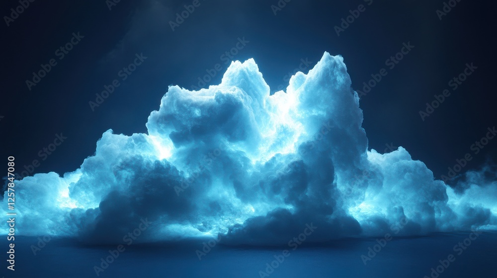 Poster creative glowing polygonal cloud on blue background. cloud computing and data concept. 3d rendering.