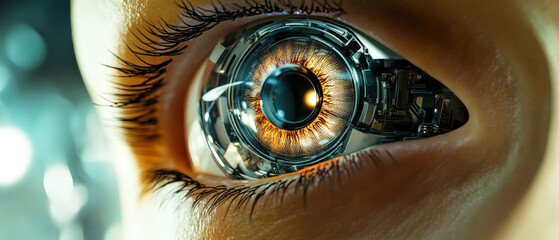 Bionic eye implantation showcases futuristic technology merging human tissue with mechanical precision for vision enhancement