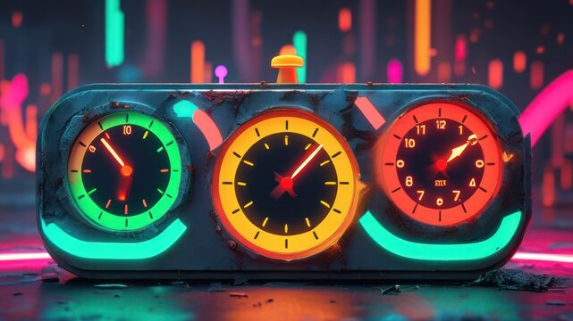 Vivid, retro style clock design with neon colors, ideal for modern decor and creative environments