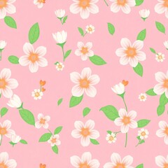 High-resolution stock photo Seamless repeat pattern of cute pink flowers on a pink background, designed for commercial use, professional quality, emphasizing a soft, romantic aesthetic