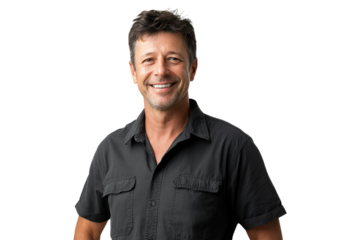 Smiling man in casual shirt isolated on white or transparent, PNG